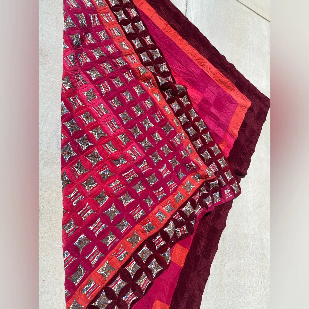 Vintage Bohemian Handmade Vibrant Pink & Red Quilt Throw